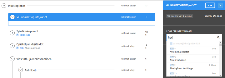 Kuvakaappaus Sisusta: haku valinta-avustimessa