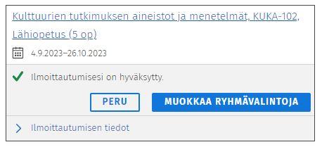 Kuvakaappaus ryhmävalintojen muokaamisen painikkeesta toteutuksen tiedoissa.