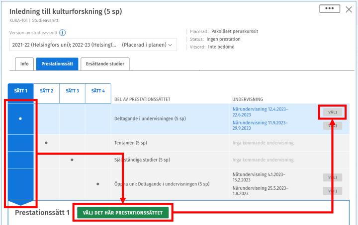 Skärmdump av kursbroschyrens prestationssätt.