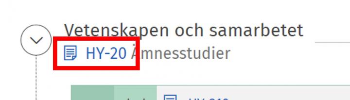 Skärmdump av en helhet i studieplanen