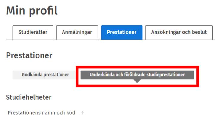 Skärmdump av fliken Prestationer.