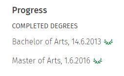 Screenshot of a completed study right.