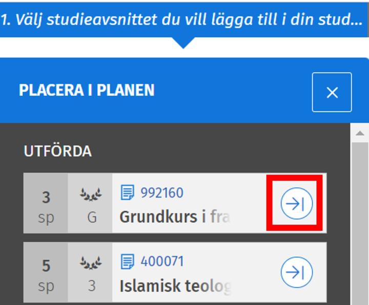 Skärmbild: lägg till i planen i Sisu