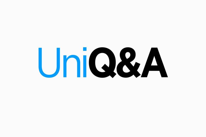 On a white background, a blue and black text "Uni Q&A".