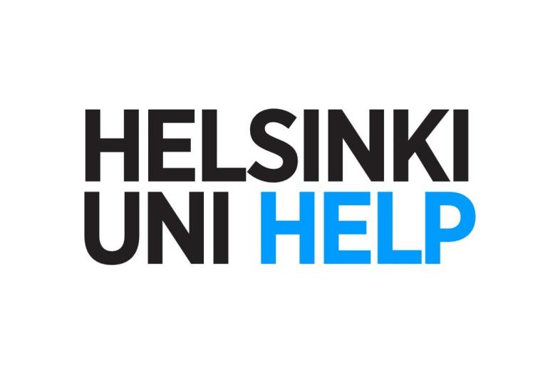 On a white background, the text "HelsinkiUni Help" in black and blue.