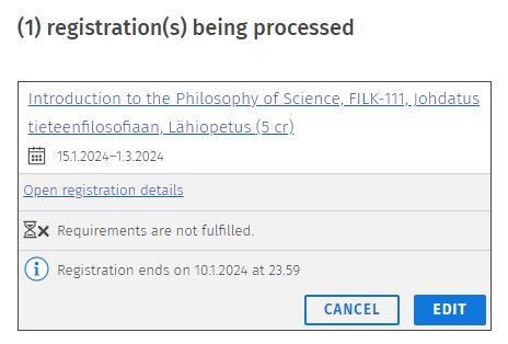 Screen capture of the Registration page in Sisu.