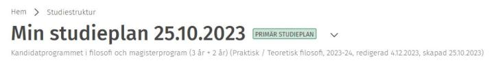 Skärmdump av studieplanens rubrik i Sisu.