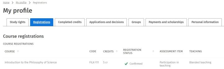 Screen capture from My profile page in Sisu.