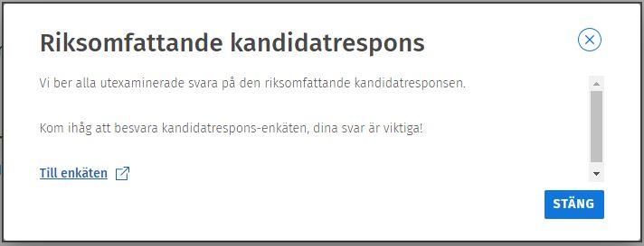 Skärmdump av fönstret med kandidatrespons-länken.