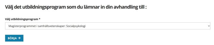 När du har valt utbildningsprogram, klicka på Börja.